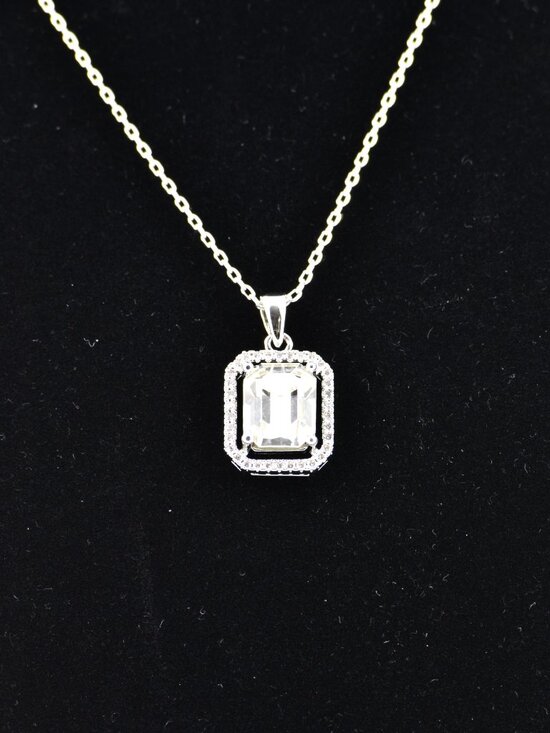 Jewelry - Emerald-Cut Halo Pendant Statement Necklace made with Swarovski Crystals, 18"